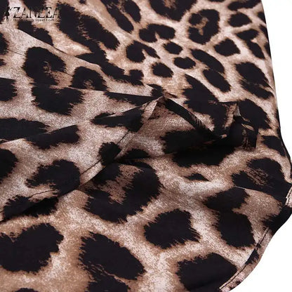 ZANZEA Party Vintage Leopard Robe Frauen 2025, Herbst Casual Langarm Maxi Lange Vestidos Kleid Mode Übergroßen Hemd Sommerkleid