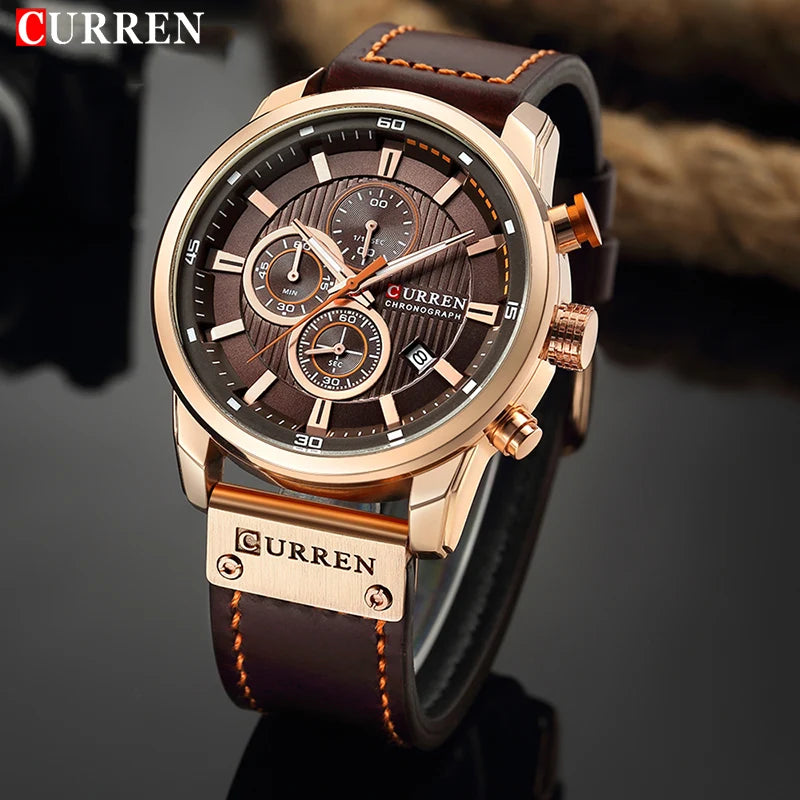 CURREN Brand Watch Men Leather Sports Watches Men's Army Military Quartz Wristwatch Chronograph Male Clock Relogio Masculino.