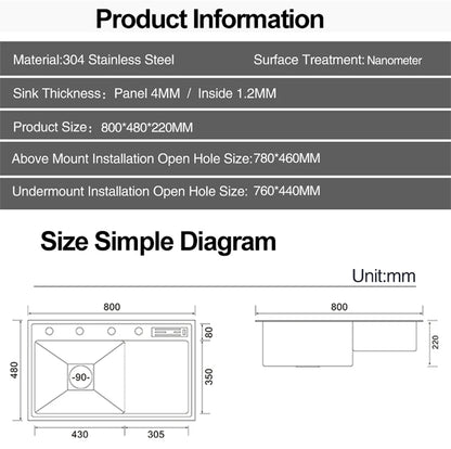 ASRAS Nanometer Handmade Sinks 4mm Thickness 220mm Depth SUS 304 Stainless Steel Luxury Stepped Kitchen Sinks