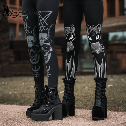 [You're My Secret] Sexy Women's Black Ouija Punk Rock Gothic Leggings For Women Push Up Fitness Legging Stretch Printed Leggins.