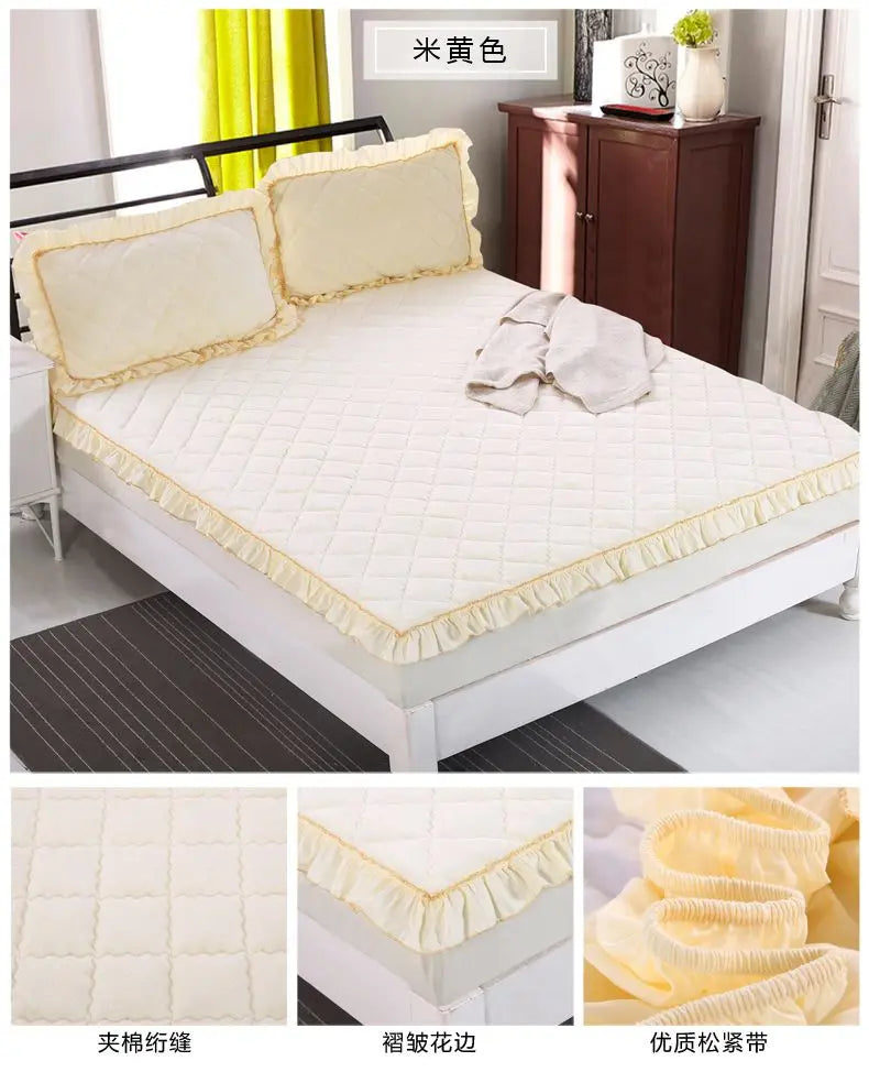 Fashion Flannel Bed Fitted Sheet Quilted Mattress Cover Soft and Comfortable Lace Fit Elastic Band Bed Sheet