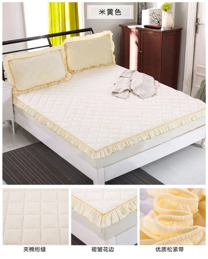 Fashion Flannel Bed Fitted Sheet Quilted Mattress Cover Soft and Comfortable Lace Fit Elastic Band Bed Sheet
