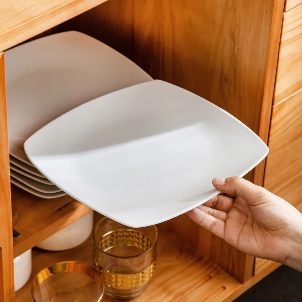 MALACASA 6/12 Piece White Square Porcelain Dinner Plate Set Dessert Plate Salad Fruit Beef Flat Plate Set (23.5 * 23.5 * 2cm).