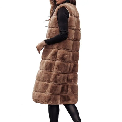 Herbst Winter Frauen Jacke Weste Einfarbig Rundhals Faux Pelzmantel Dicken Rundhals Oberbekleidung Plüsch Jacke für Frauen.