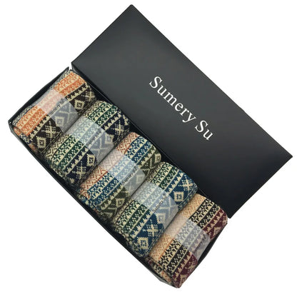 5 Pairs/Lot Wool Socks Men Winter Warm Cashmere Comfortable Long Crew Casual Bohemian Sock Male Gift for Husband Father 4 Styles.
