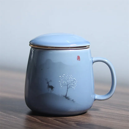 Ceramic Filter Teacup Simple Large Capacity Couple Drinkware Household Coffee Mug with Lid Porcelain Office Tea Separation Cup.