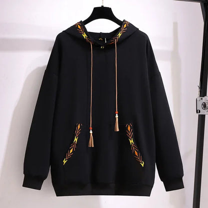 150Kg Plus Größe frauen Frühling Herbst Lose Mit Kapuze Stickerei Sweatshirt Büste 157cm 6XL 7XL 8XL 9XL 10XL lange-Ärmeln Casual Top
