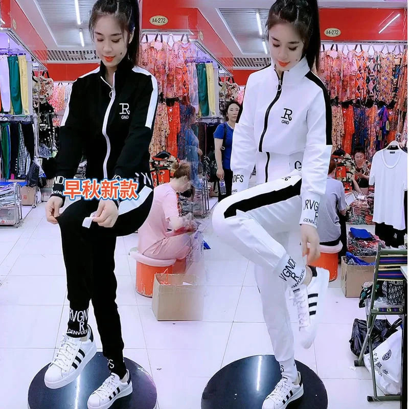 Women's Casual Suit Spring Autumn New Fashion Korean Sportswear Slim Long Sleeve Coats Tops And Pants 2 Two Piece Set For Women.