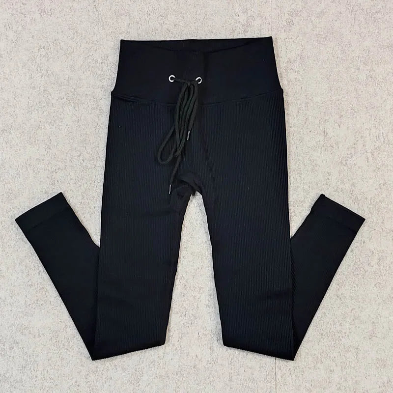 Ribbed Yoga Leggings Sports Tights Women Seamless Knit Yoga Pants White Femme Gym Leggings Skinny Workout Fitness Push Up