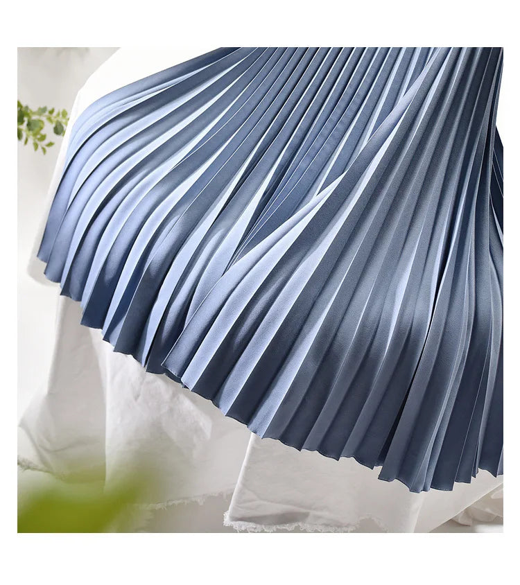 Looks Thin Pleated Skirt 2025 New High Waist A-line Skirt Mid-length Big Size Plaid Skirt Long Pleated Skirt Length 75-90cm
