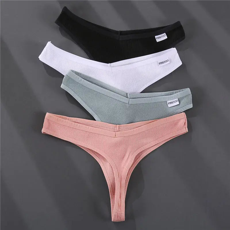 FINETOO 3PCS/Set G-string Panties Cotton Women's Underwear Sexy Panty Female Underpants Thong Solid Color Lingerie T-Back Design.