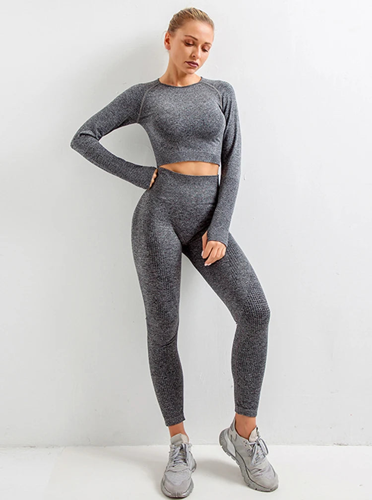Women Seamless Yoga Set Fitness Clothing Sportswear Woman Gym Leggings Push up legging Cropped Shirts Sports Suits