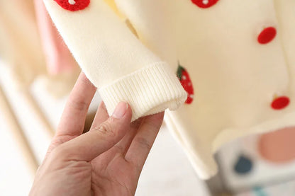 Girls long sleeve knitting suit 2025 Christmas autumn winter new girls sweater cardigan knitting Top + skirt two piece set.