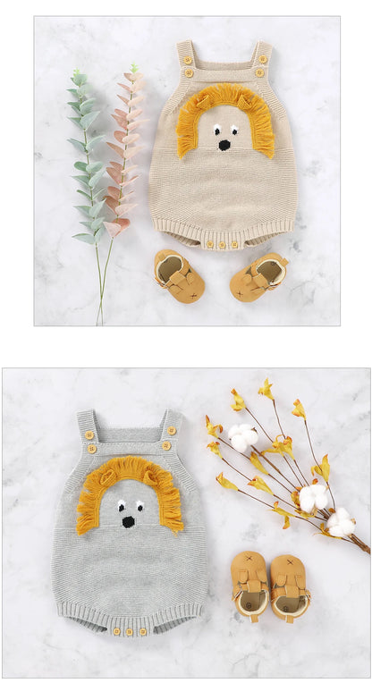 Baby-Body, niedlicher Cartoon-Löwe, Kleinkind-Säuglings-Onesies, 100 % Baumwolle, gestrickt, für Neugeborene, Kinder, Kleidung, einteiliger Overall, ärmellos.