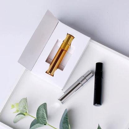 100 PCS/Lot 5ml Mini Perfume Bottle Aluminium Spray Atomizer Bottles Sample Empty Gold Silver Black Glass Vials.