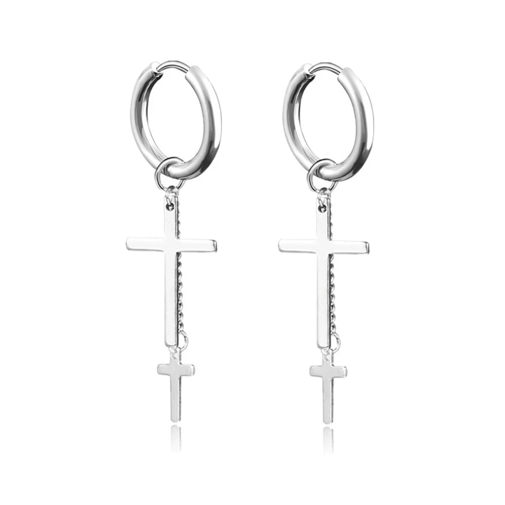 New Punk Stainless Steel Chain Hoop Earrings For Women Men 2023 Trendy Goth Pop Hip Hop Pendants Ear Jewelry Accessories Earring.