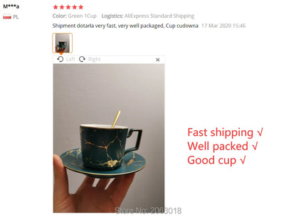 Marble Ceramic Coffee Cup Saucer Spoon Set 200ml Nordic Tea Cup Matt Porcelain Tea Set Advanced Teacup Cafe Espresso Cup