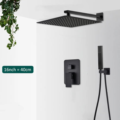 Black Concealed Shower System Rain Waterfall Bathroom Embedded Shower Faucet Set with Tub Spout