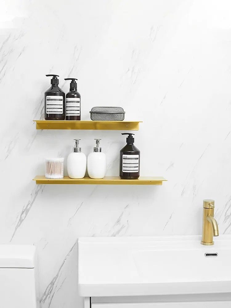 Gebürstet Gold Metall Bad Regal Wand Lagerung Rack Waschtisch Bohren Große Wand Regal für Lagerung 30/40/50/60cm Länge Halter
