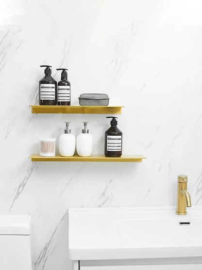 Gebürstet Gold Metall Bad Regal Wand Lagerung Rack Waschtisch Bohren Große Wand Regal für Lagerung 30/40/50/60cm Länge Halter