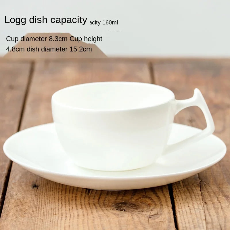 Pure White Bone China Coffee Cup Ceramic Simple Nordic Latte Cups Creative Fancy Afternoon Tea Cafe Coffee Cup and Saucer Spoon.