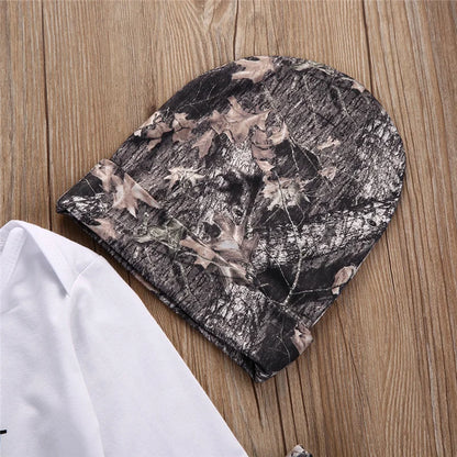 3PCS Crawl Walk Hunt Neugeborenen Baby Jungen Strampler Tops Hosen Hut Outfits Set Kleidung Unterstützung Großhandel.