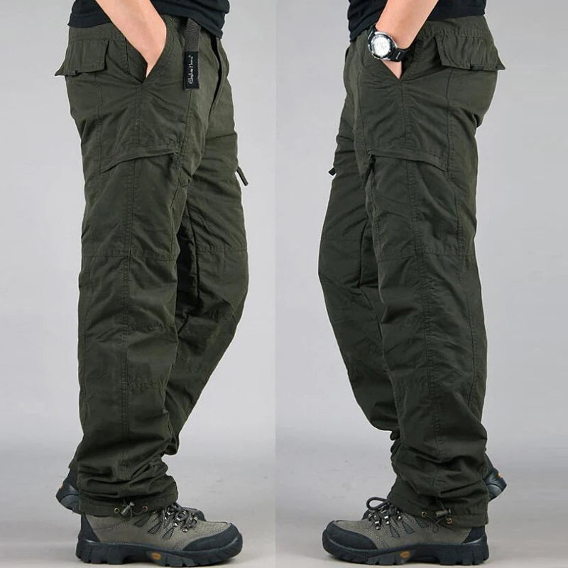 Winter Thicken Fleece Pants Men Casual Warm Overalls Multi-pocket Militarmy Trousers Thermal Cargo Tactical Pants Mens Clothing.