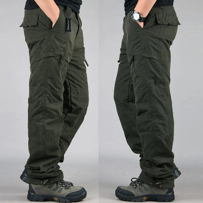 Winter Thicken Fleece Pants Men Casual Warm Overalls Multi-pocket Militarmy Trousers Thermal Cargo Tactical Pants Mens Clothing.