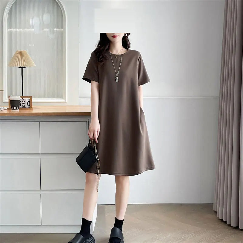 New Summer Style XL-4XL Plus Size Women's Dress Versatile and Fashionable with Elastic Waist Slimming and Loose Fit.