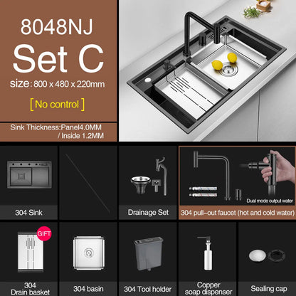 ASRAS Nanometer Handmade Sinks 4mm Thickness 220mm Depth SUS 304 Stainless Steel Luxury Stepped Kitchen Sinks