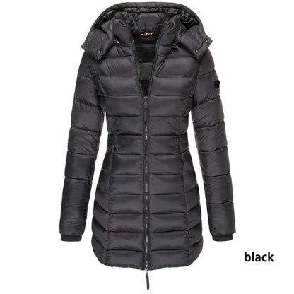 Winter Jacken für Frauen Zipper Mit Kapuze Baumwolle Gepolsterte Jacken Langarm Warme Mantel Schlank Parka Weibliche Tragbare Outwear.