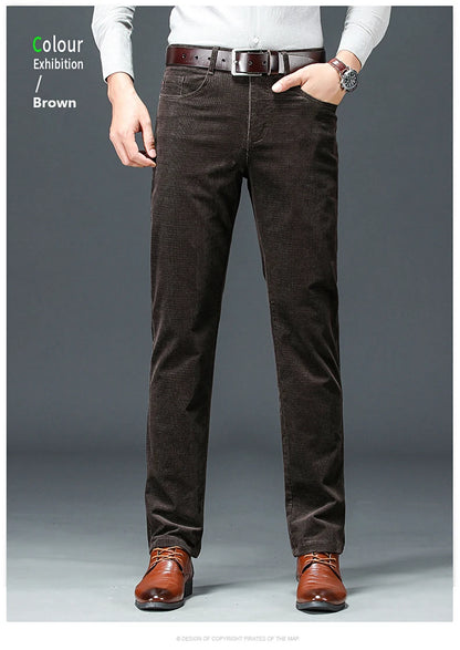 Spring Autumn New Men Pants Corduroy Fabric Comfortable Soft Casual Business Office Male Trousers Khaki Apricot Black Blue.
