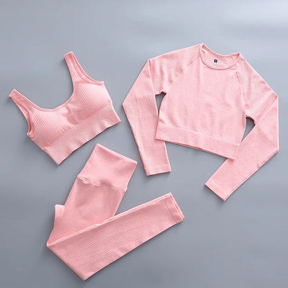 2/3 Piece Set Women Gym Wear Seamless Yoga Set Sports Bra Crop Top High Waist Leggings Fitness Sportswear Workout Outfits Woman