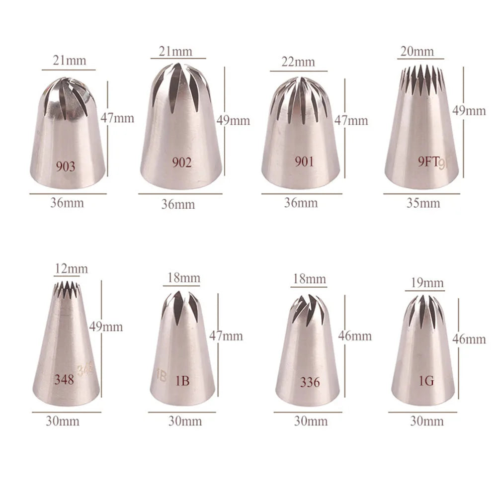 8Pcs/Set Large Stainless Steel Pastry Nozzles Icing Piping Tips Cream Rose Cake Decorating Cupcake Kitchen Baking Tools.