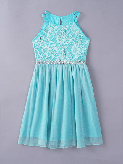 Iiniim Teen Mädchen Ärmellose Pailletten Floral Spitze Glänzenden Kleid Vestido de festa für Hochzeit Formale Geburtstag Party Sommer Kleider.