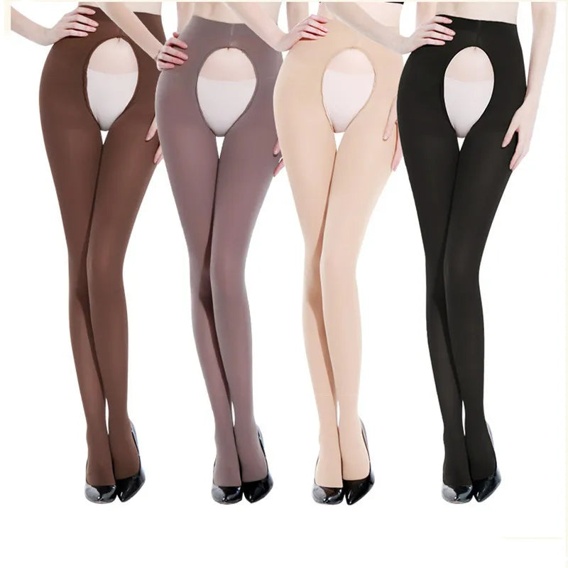 DOIAESKV Women Tights Plus Size 120D Autumn Winter Warm Pantyhose Crotchless High Waist Female Stretchy Slim Skinny Open Tights
