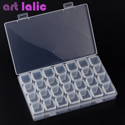 Clear Storage Box 28 Grids Separate Slots Jewelry Beads Nail Art Rhinestones Organizer Display Case for Craft Tools.