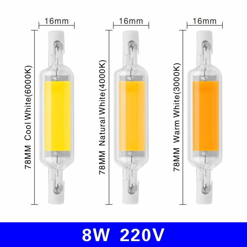 R7S LED 78mm 5W 8W R7S Spotlight 118mm 10W 20W 220V 230V 240V COB Lamp Bulb Glass Tube Replace 30W 50W 100W Halogen Lamp Light.