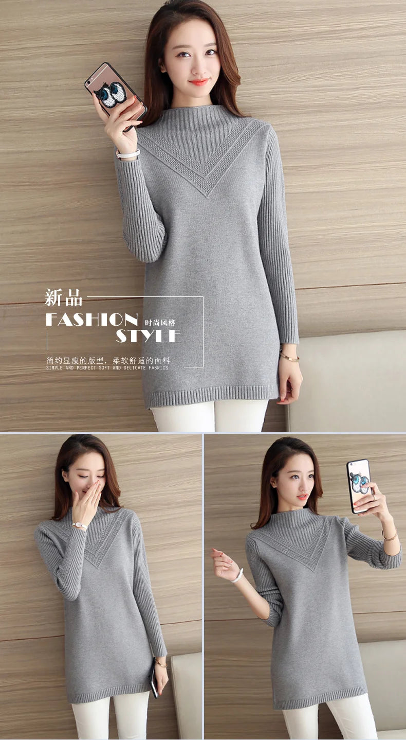 Frühling Herbst Winter Neue Rollkragenpullover Frauen Koreanische Lose Medium Lange Dicke Stricken Top Pullover Bodenbildung Pullover Ziehen.