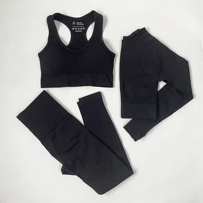 High Waist Elastic Seamless Yoga Wear Women Fitness Clothes Gym Clothing Workout Set Long Sleeve Crop Top Leggings Sports Suit