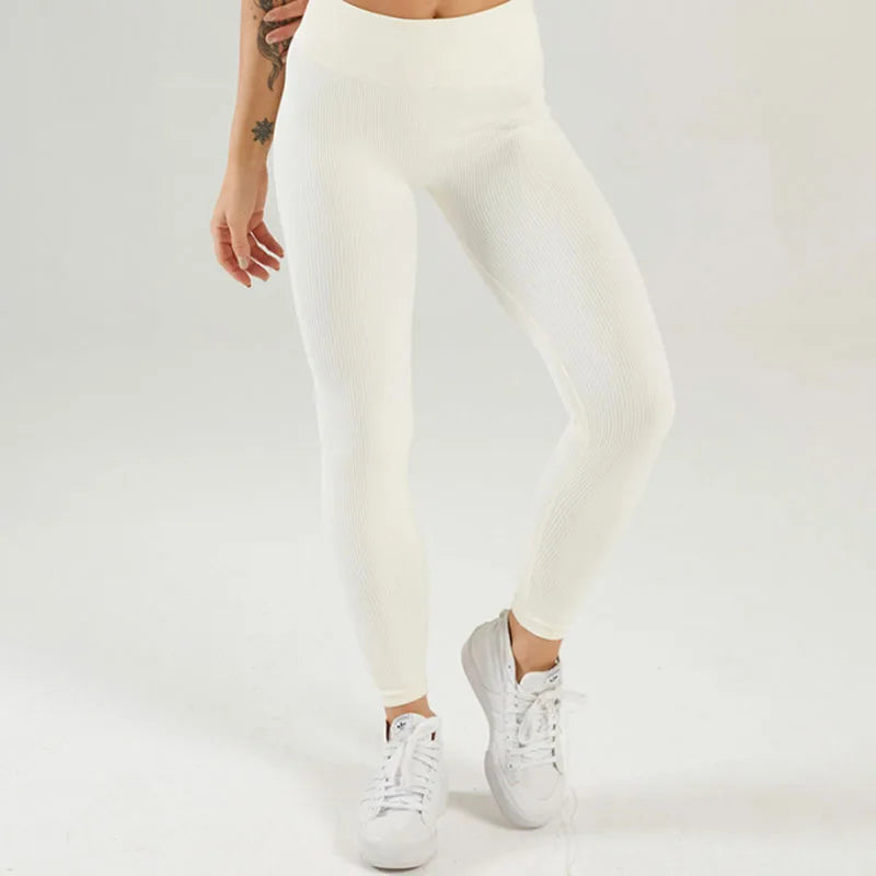 Ribbed Yoga Leggings Sports Tights Women Seamless Knit Yoga Pants White Femme Gym Leggings Skinny Workout Fitness Push Up.