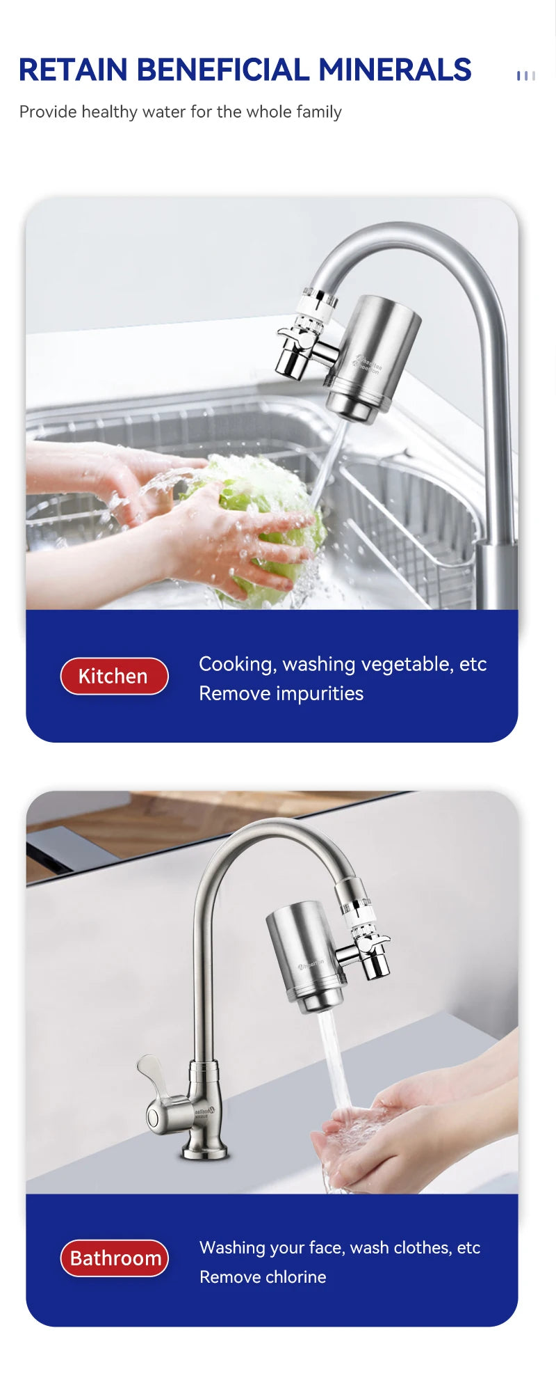 Wheelton Stainless Steel Kitchen Tap Filter Household Ceramic Water Purifier Faucet Water Filter  Activated Carbon Filtration.