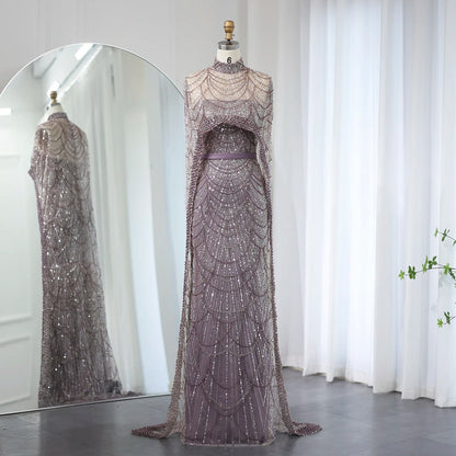 Jancember SZ369 Luxury Heavy Beaded Pearls Mermaid Evening Party Dresses With Shawl.