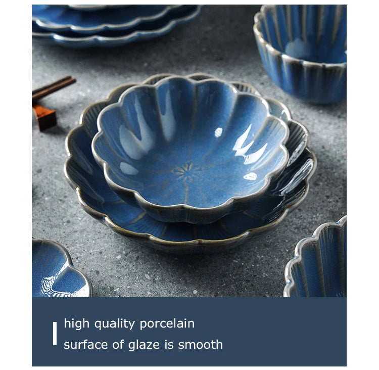 1pc Japanese Dinnerware Ceramic White Blue Dinner Plate Serving Dishes Rice Ramekin Sauce Bowl Microwave Safe.