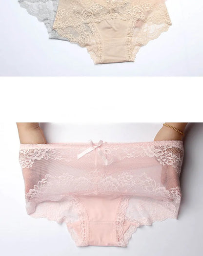 Women Modal Transparent Sexy Lace Underwear Plump Lady 3XL Large Size Hollow Seamless Panties High-Rise Soft Big Briefs.