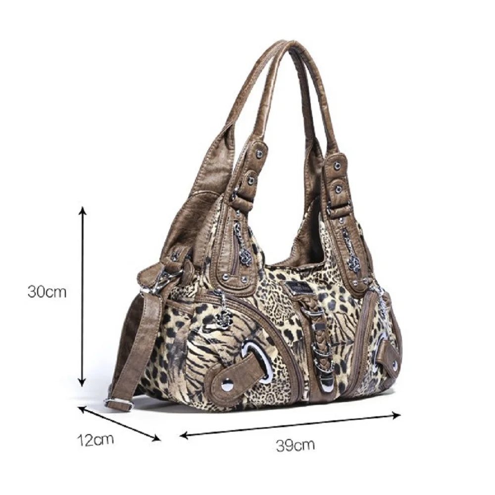 Angelkiss Women Handbags Leopard Shoulder Bag Top-handle Handbag Fashion Satchel Dumpling Shoulder Bag Tote Hobos Large Purse.