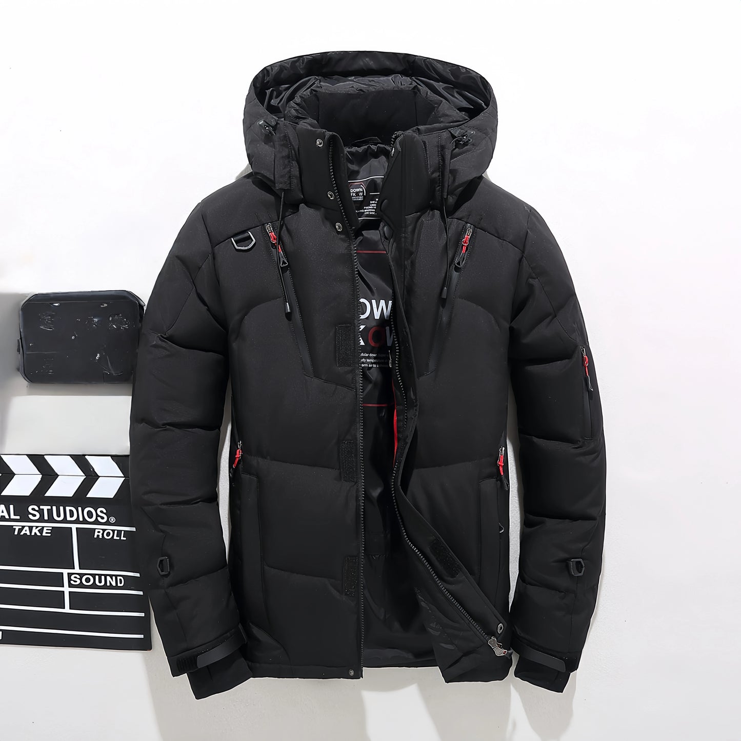 Customized logo Men's White Duck Down Jacket, Warm Hooded Thick Pufferfish Jacket, Men's Casual Coat, Warm Canadian Winter.