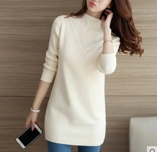 Frühling Herbst Winter Neue Rollkragenpullover Frauen Koreanische Lose Medium Lange Dicke Stricken Top Pullover Bodenbildung Pullover Ziehen