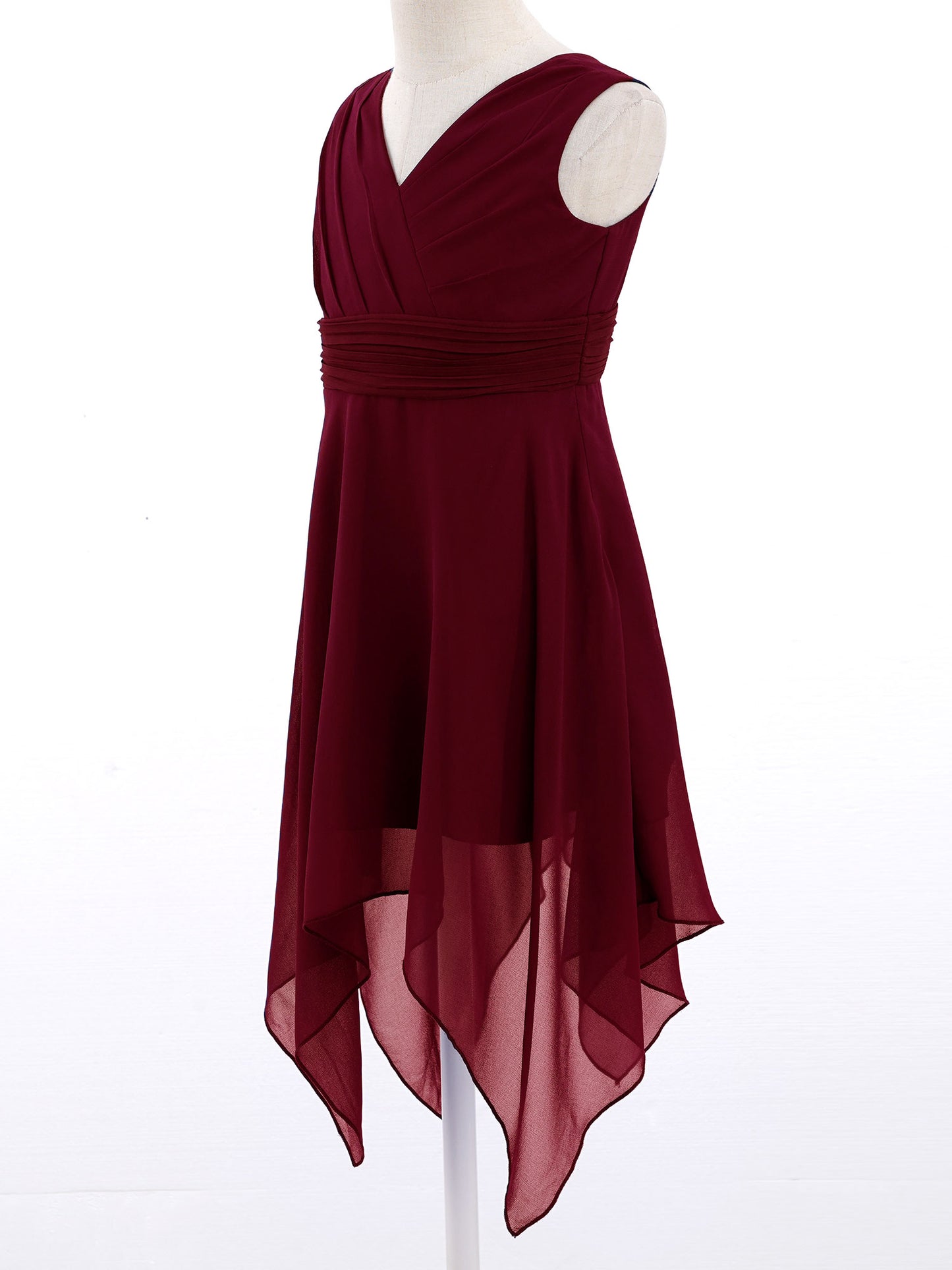 Blumenmädchen-Chiffonkleid mit floraler Spitze, Sommer, ärmellos, hoher, niedriger Saum, formelles Hochzeitskleid für Brautjungfer, Junior, Prinzessin