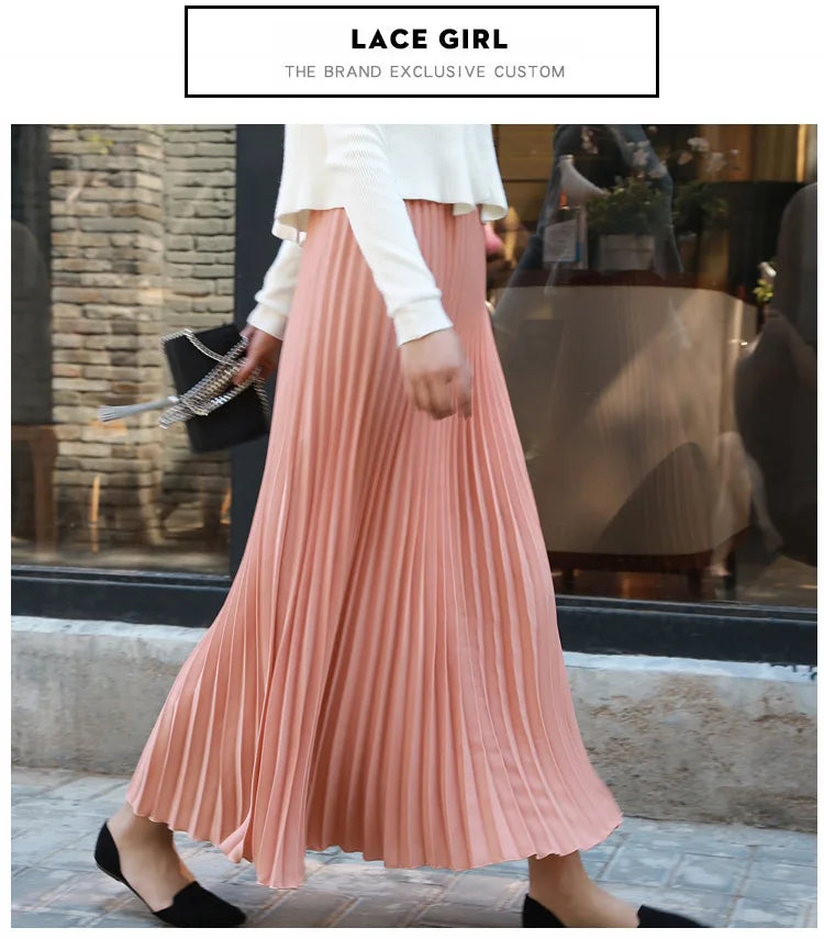 Classical Women Pleated Skirt 90cm/80cm Long Female Elastic Waist Skirt Big Size Velvet Pleated Skirt for Winter Ankle-Length